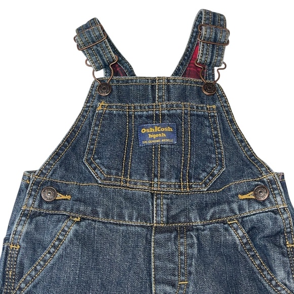 Oshkosh B'Gosh Vestbak Overalls Jean Denim Plaid Flannel Patch Bibs Boys 18 m - Picture 3 of 9